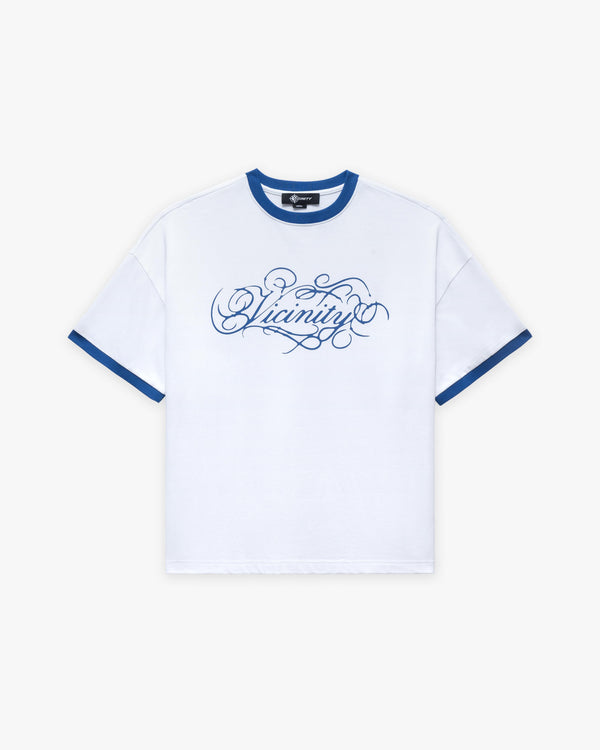 SIGNATURE TEE WHITE/BLUE